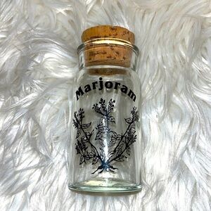 Vintage marjoram 1970s Wheaton glass spice jar.